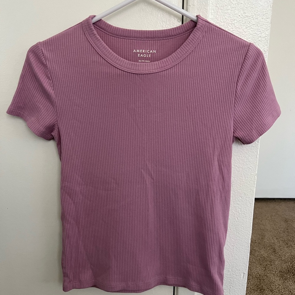 American Eagle Outfitters Ribbed Crew Tee - Dusty Mauve